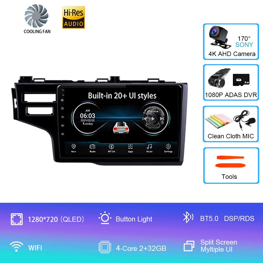 Android 14 Car Radio For Honda Jazz 3 2015 - 2020 Fit 3 GP GK 2013-2020 QLED Multimedia Player GPS Navigation BT Carplay Auto