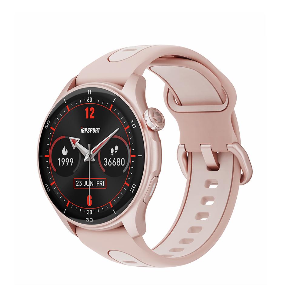 Умные часы iGPSPORT LW10 с 1,43-дюймовым AMOLED-экраном, GPS-трекер GNSS, Bluetooth-звонки, более 50 спортивных режимов, монитор сердечного ритма/SpO2 розовый