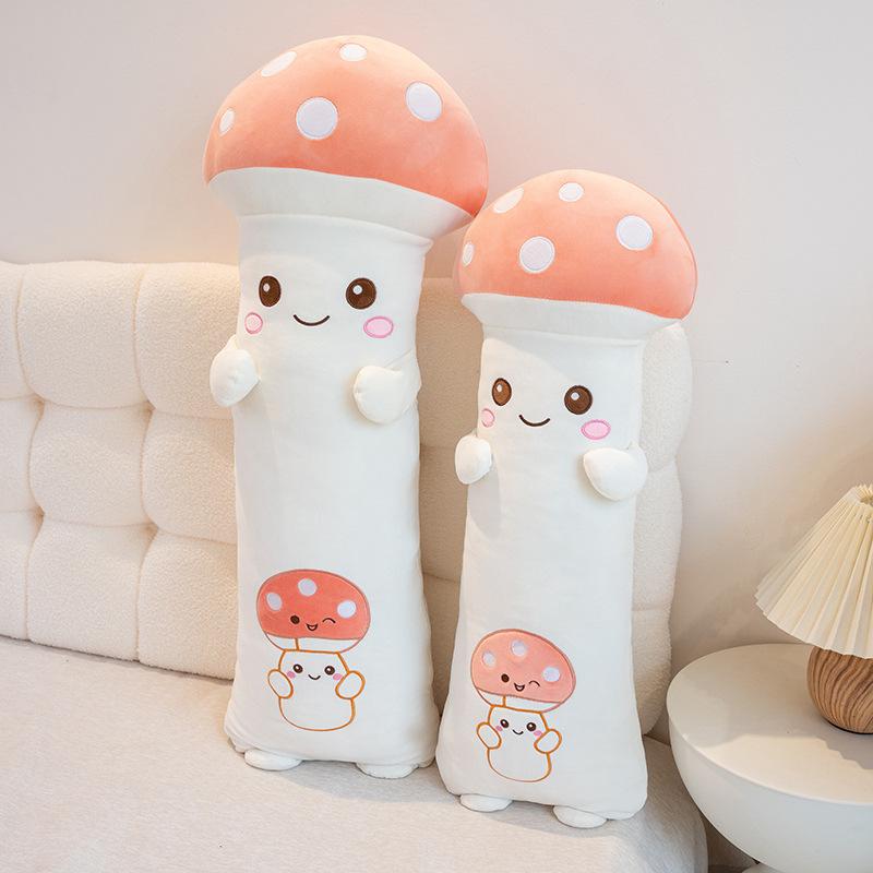 Cartoon Soft Mushroom Long Throw Pillow Plush Toy Doll Mushroom Doll Girl Sleeping Soothing Doll