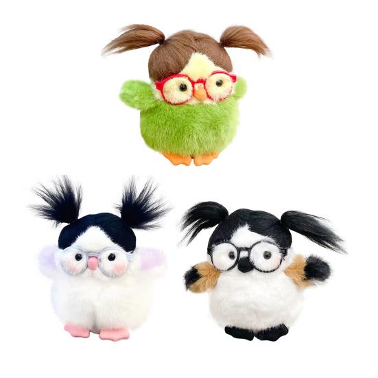 Funny Bird Plush Toy Cute Fat Parrot Sparrow with Glasses & Hair Mini Palm-sized Stuffed Animal for Stress Relief Desk Decor And Gift