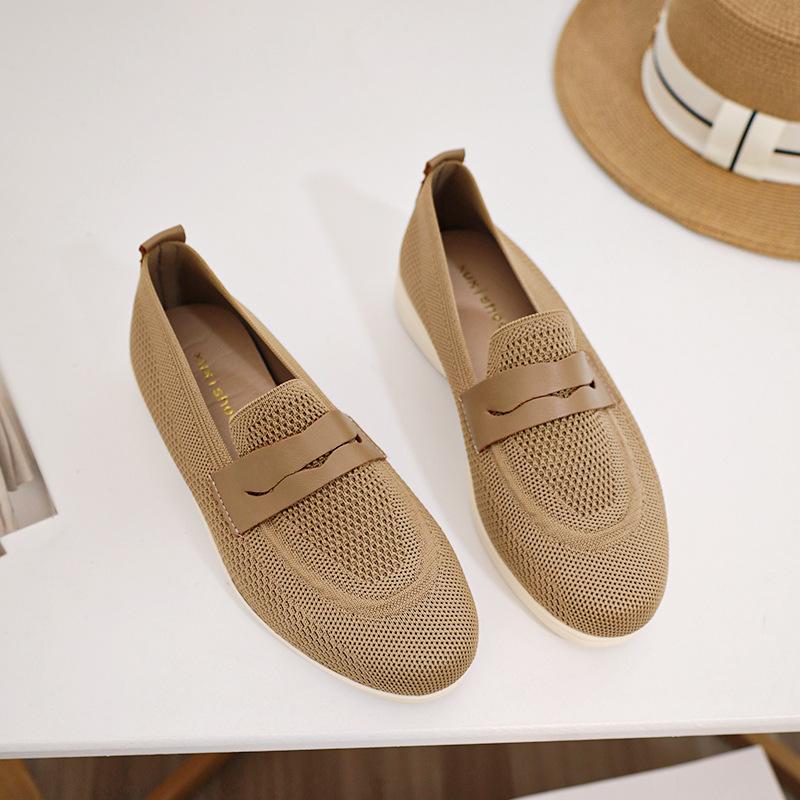 

Женские весенне-осенние однотонные туфли из летучего трикотажа на мягкой подошве, женские вязаные универсальные туфли Doudou на толстой подошве, дышащие 40 хаки