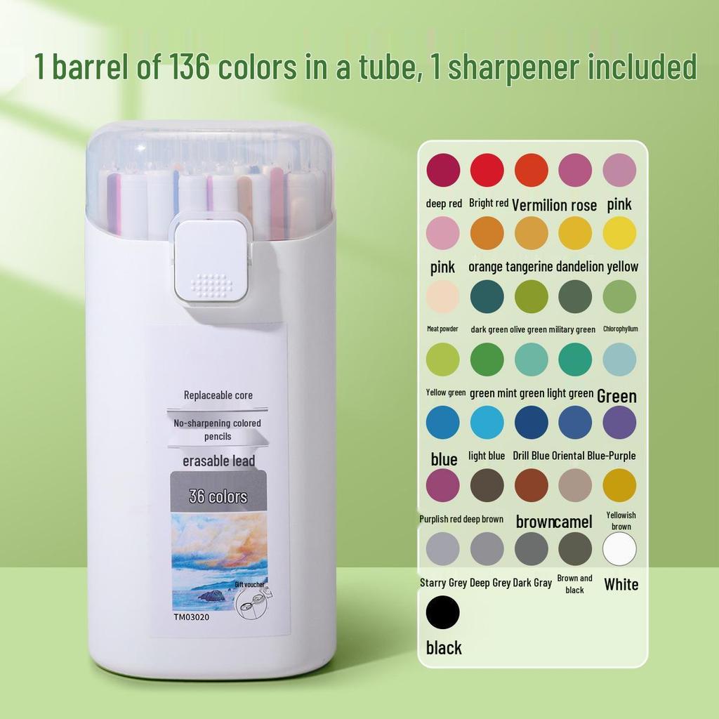 Tianzhuo Silinebilir Renkli Kalemler: 24/36 Renk, Otomatik Yağlı, Kapaklı ve Değiştirilebilir Uç Tutuculu, Bileme Gerektirmeyen.