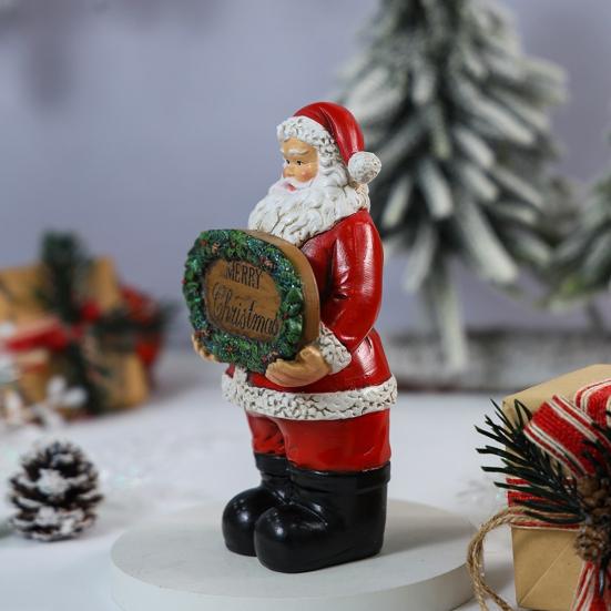 Merry Christmas Decoration Santa Claus Resin Statue for Holiday Home Display Festive Holding Sign Ornament for Shelf & Mantel