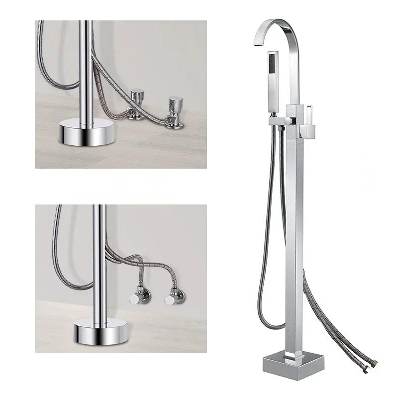 Brass Floor Type Bathtub Faucet Hot and Cold Mixer Tap with Hand Spray Bathroom Shower Faucets Set Tub Faucet Water Mixer