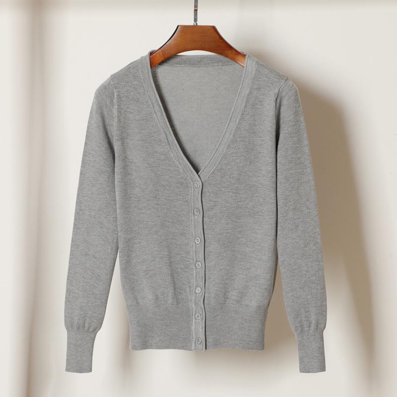 Korean V-Neck Knitted Cardigan: Women's Long Sleeve, Versatile Spring & Autumn Top.
