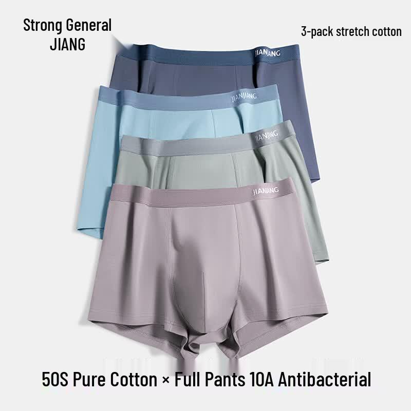 Jianjiang Men's 50S Xinjiang Cotton Antibacterial Boxer Briefs 3-Pack