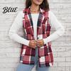 Single-breasted Coat Fall Spring Women Vest Plaid Printing Turn-down Collar Sleeveless Button Dark Tone Down Warm Mid Length Retro Waistcoat