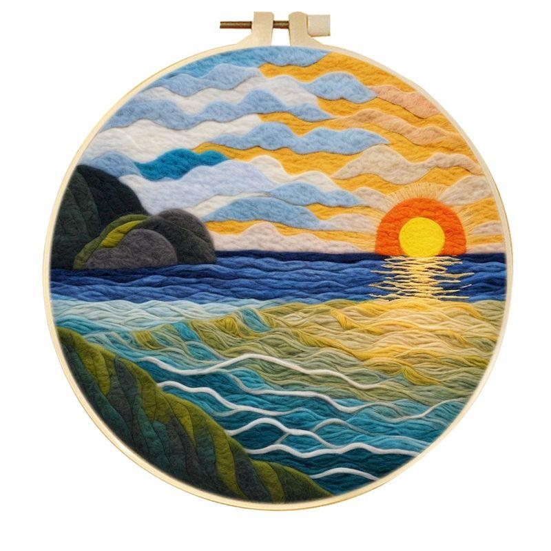 GATYZTORY DIY Wool Painting Kit With Frame Felting Needles Handmade Picture Kit Sunset Scenery For Home Decors Crafts Gift