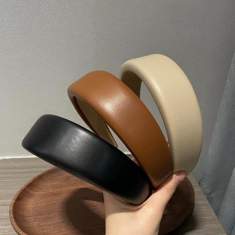 New PU Leather Thickened Sponge Wide Hairband for Women Girls Wide Wash Headband Retro Simple Hair Accessories