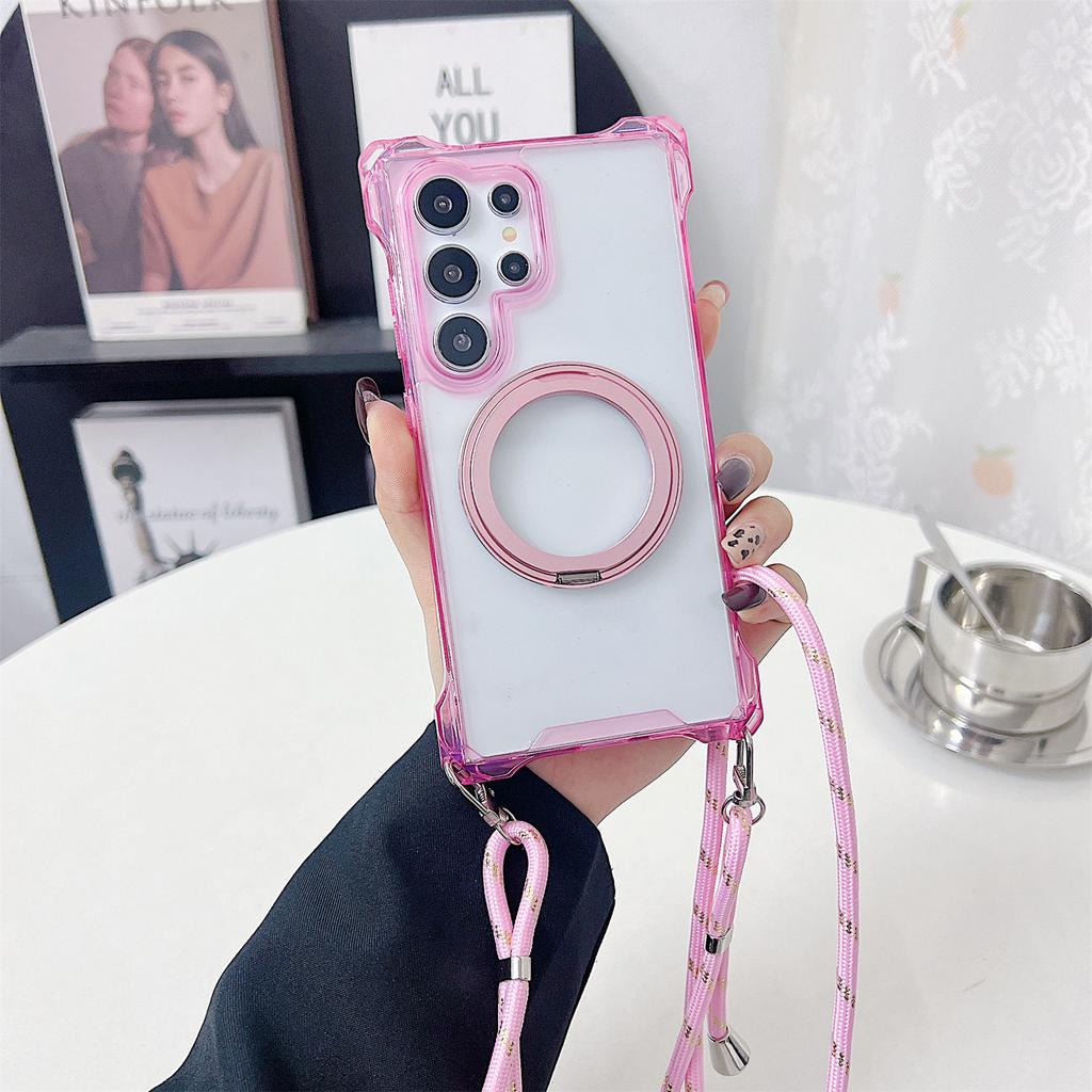 For Samsung Galaxy S25 Ultra Magnetic Case Ring Kickstand TPU+PC Phone Cover with Lanyard