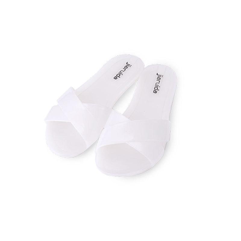 PVC Slippers Women's 2025 Summer Korean Version Dormitory Slippers Flat Bottomed Lightweight Comfortable Jelly Crystal Slippers
