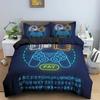 Gaming Gamer Duvet Cover Set Gamepad Bedding Set,Video Game Comforter Cover Neon Gamepad Geometry Brick Wall Design Quilt Cover