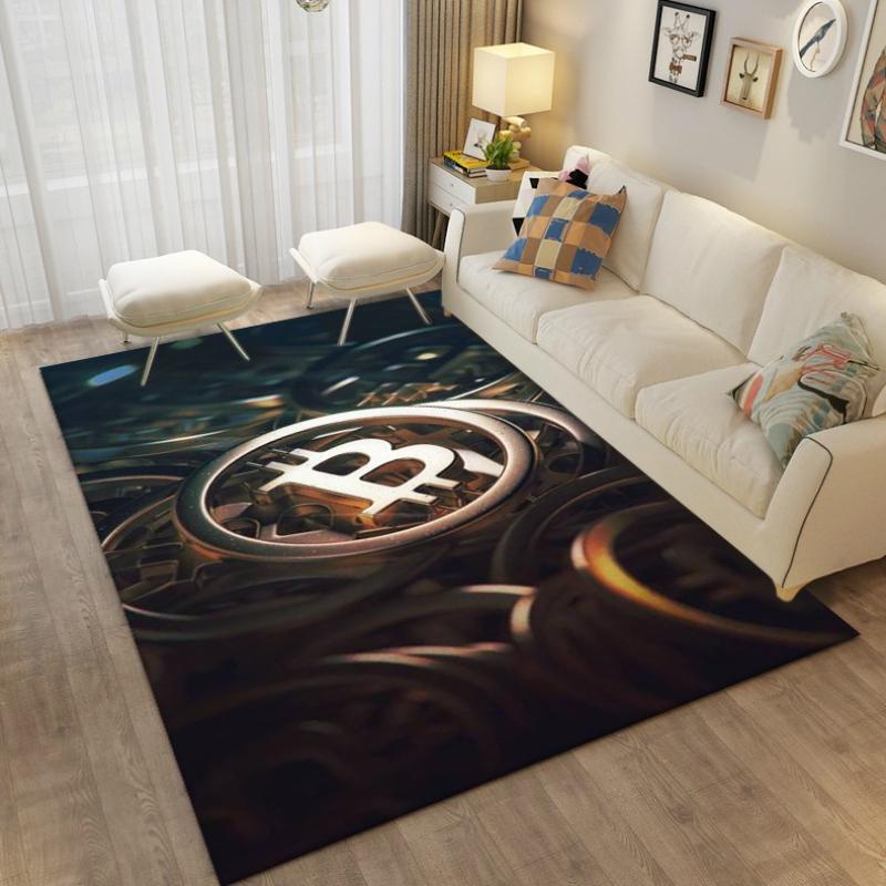 Bitcoin Carpet Bedroom Bedside Decor Rug Bitcoin 3d Floor Mat Large Cartoon Area Rug Living Room Creative Bitcoin Non-slip Mat