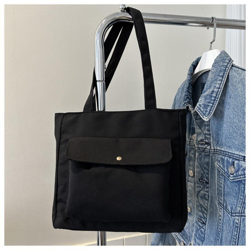 

Trendy and fashionable canvas portable shopping bag large and simple new women s shoulder tote bag going out commuter bag чёрный