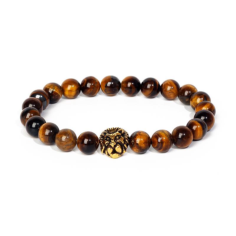 Leopard Head Beaded Bracelets for Men Women 8mm Rock Lava Stone Crown King Lion Charm Bracelet Set Natural Stone Elastic Jewelry