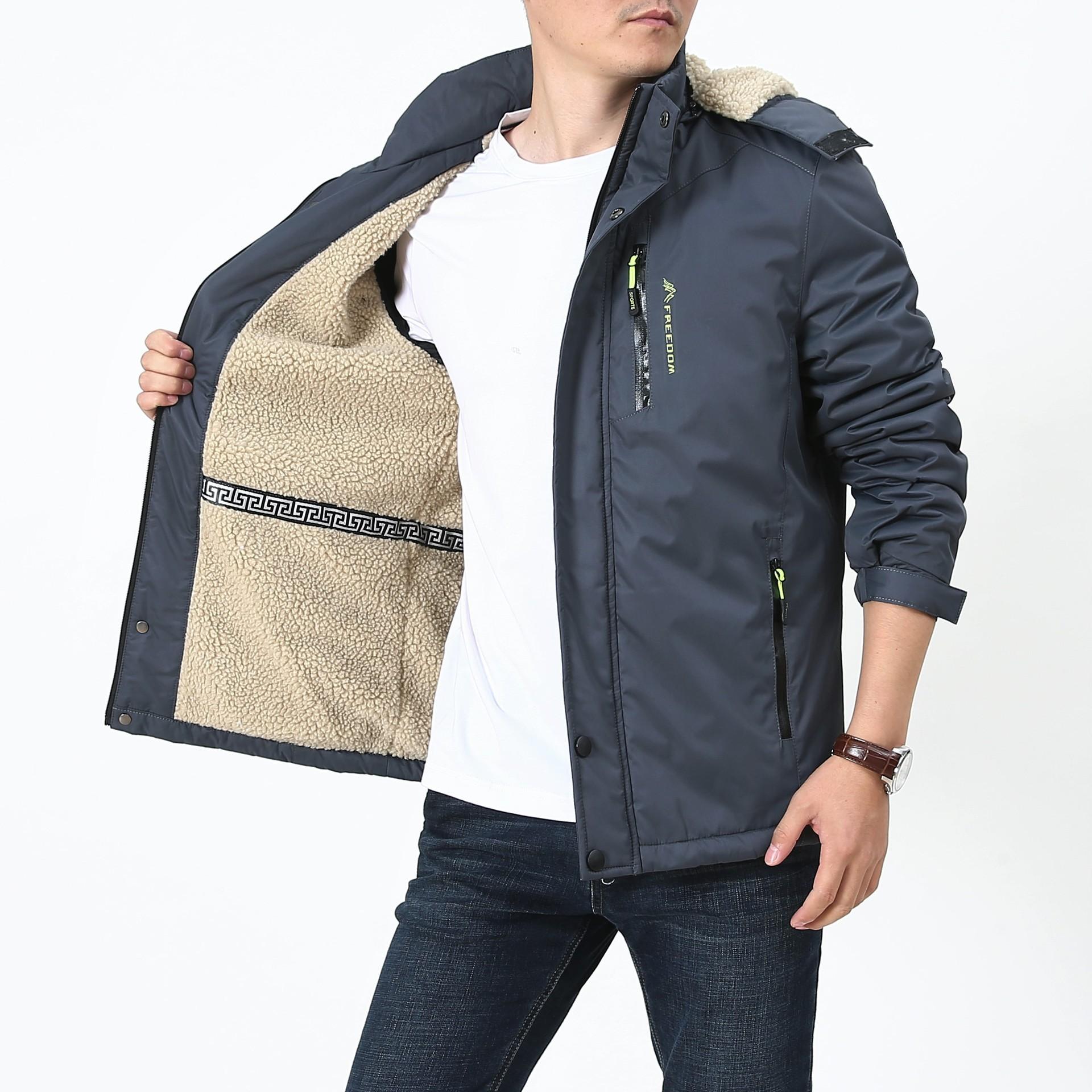 Мужская повседневная куртка с хлопковой подкладкой и теплой шерстяной шапкой Куртка — фото 3