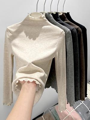 H360 Women's Lace Knit Ruffle High Neck Slim Fit Base Layer for Autumn/Winter