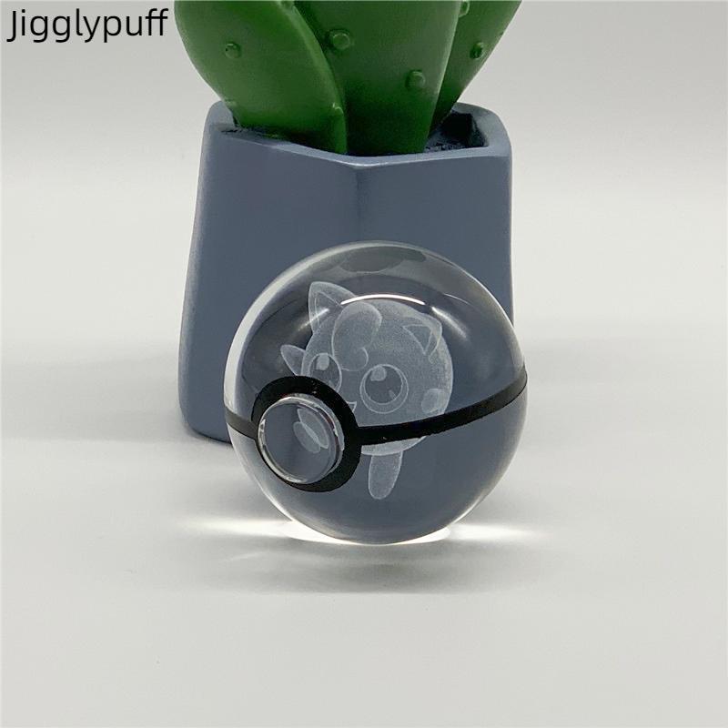 5cm  3D Crystal Ball Pikachu Eevee Mewtwo Carving Model LED Color Light Base Children's Gift Fans Toy Birthday Gift