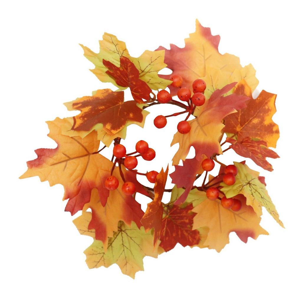 Thanksgiving Candle Ring Candle Wreath Artificial Maple Leaves Wreath Ornament for Living Room Harvest Holiday Wedding Fall