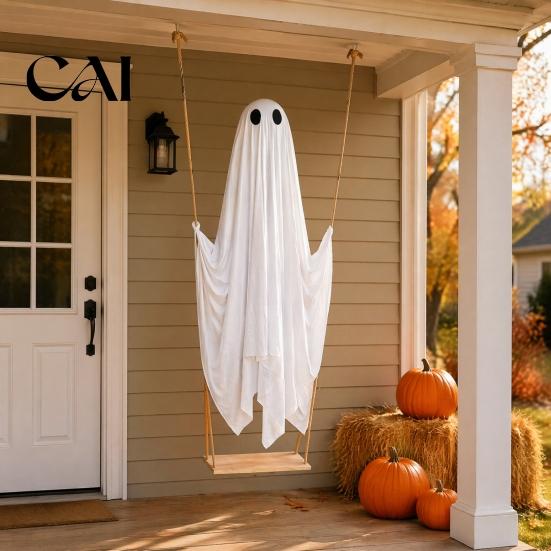 Decorazioni di Halloween per Esterni Altalena Sospesa Decorazione Fantasma, Luci Accese Grandi Oggetti di Scena Spettrali su A per Giardino Esterno Cortile Portico Decorazione Albero Montaggio Facile