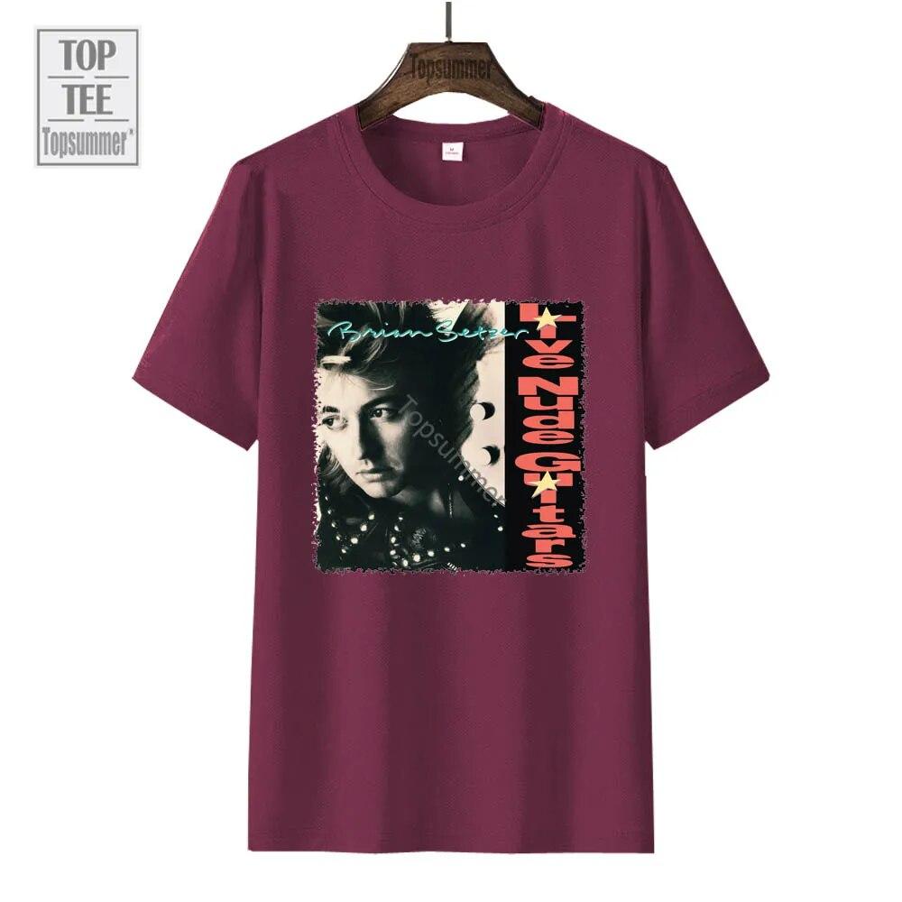 Live Nude Guitars Album T-Shirt Brian Setzer Tour T Shirt Unisex Pop Streetwear Short Sleeve Tee Shirt FeUnisex Black Clothings