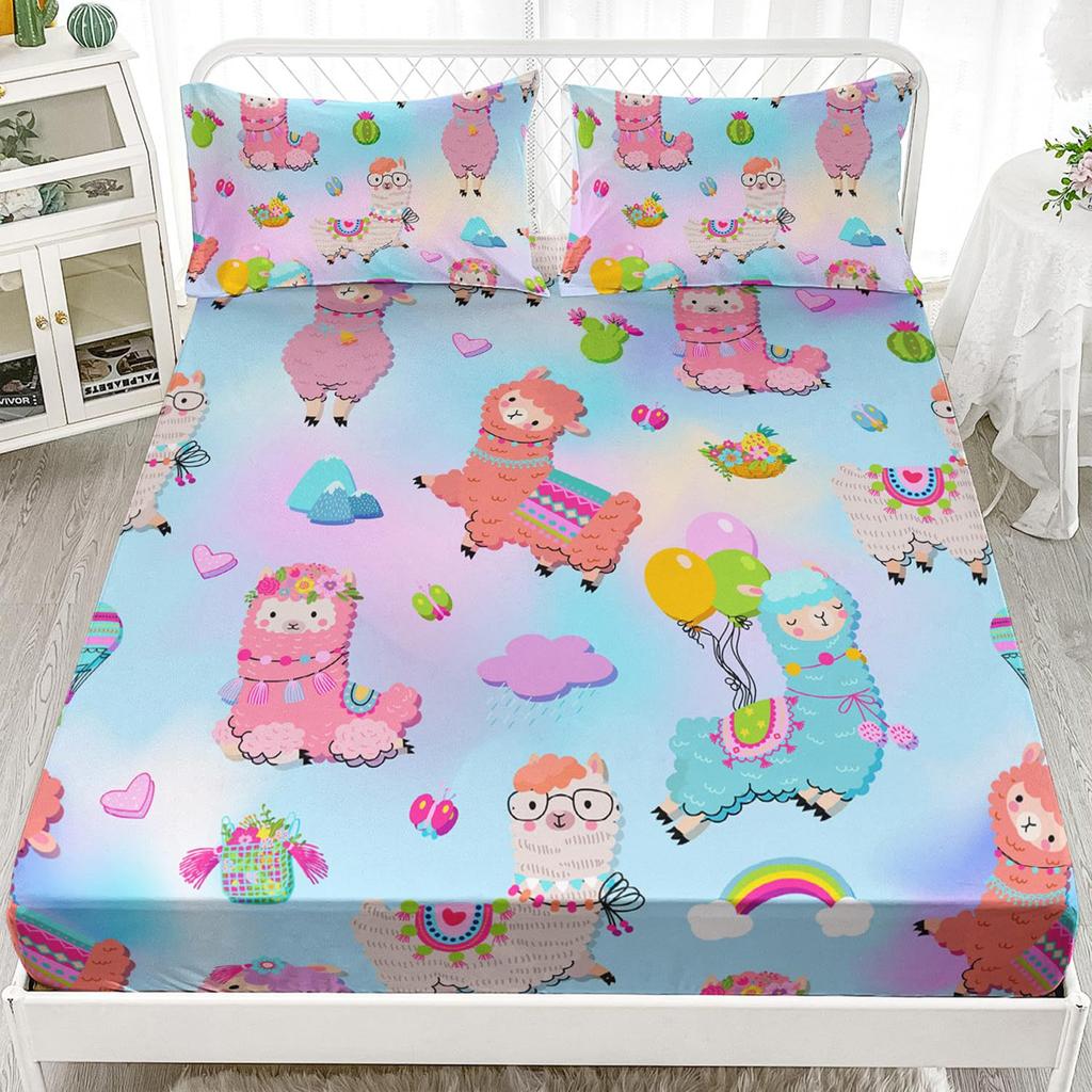 Cute Cartoon Koala Pattern Bed Hat Three-Piece Digital Printing Bedding Set Adult Children