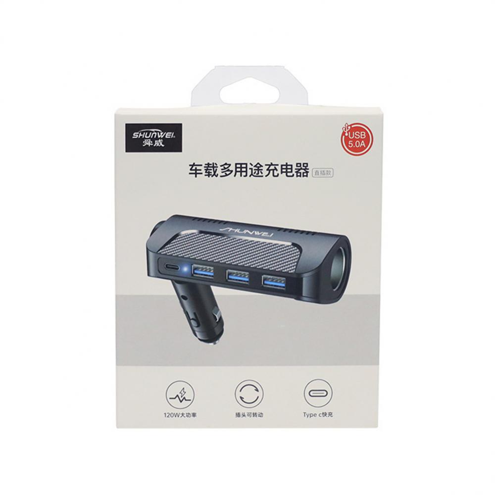 Car Multi-purpose Charger Multifunctional Type-c Fast Charge Car Accessories Pd Car Charger Portable 3 Usb Car Charger Universal