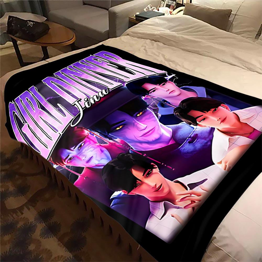1Pc KPOP, Demon Hunters Print Flannel Blanket, Comfortable for All Seasons, Home Decor, Warmth and Comfort, Perfect for Christmas Gifts821096