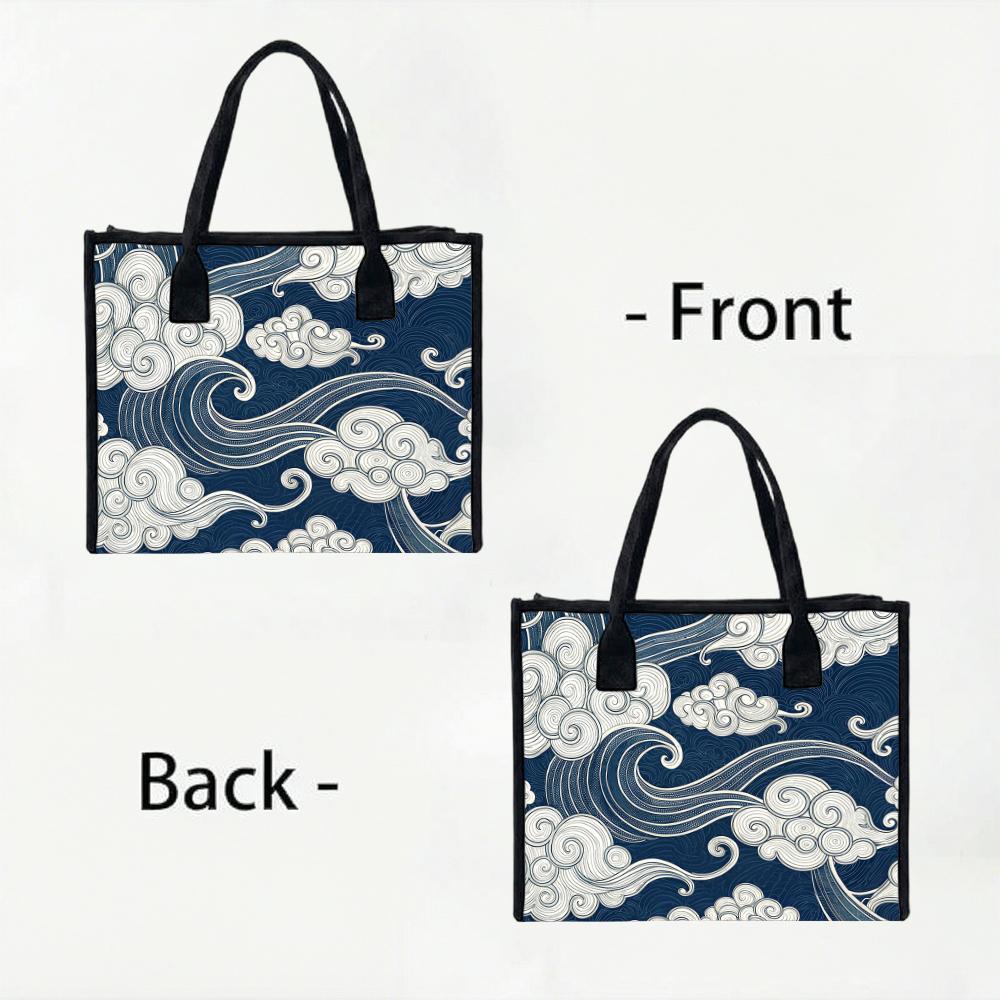 Vintage Cloud Pattern Tote Bag Large Capacity Daily Use Casual Shoulder Handbag for Women