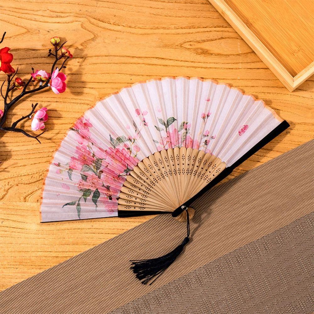 Silk Cloth Dance Hand Fan Bamboo Handle Props Fan Chinese Style Folding Fan  Home Decoration