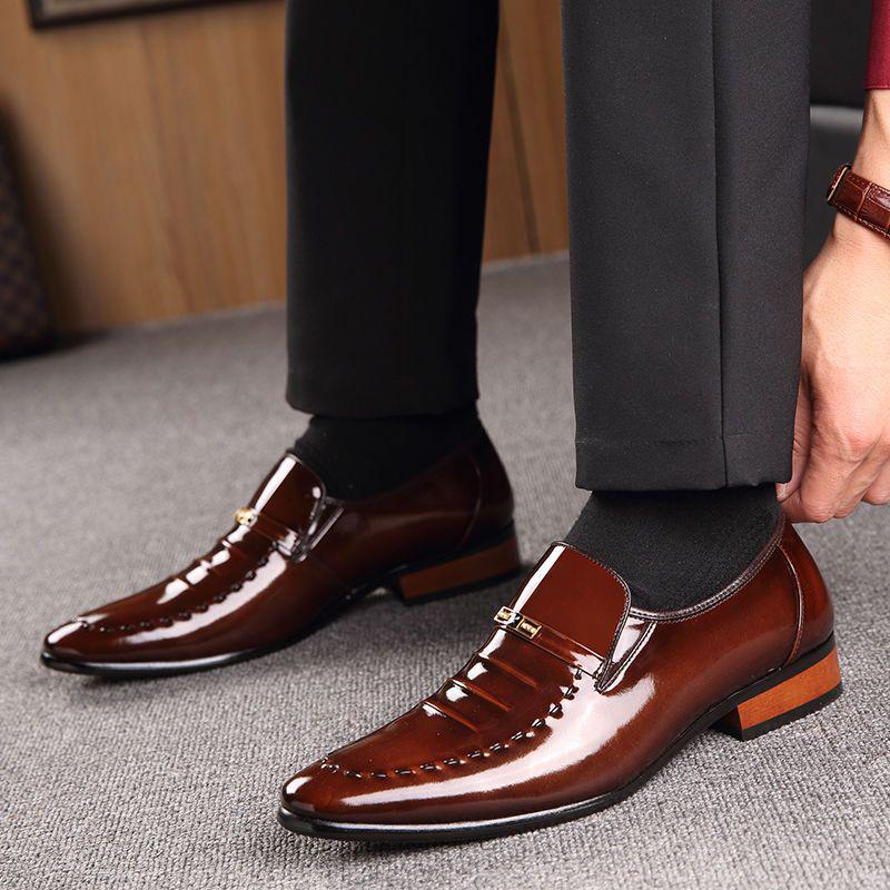 Men's Patent Leather Formal Shoes - Shiny Cowhide Pointed Toe Wedding Dress Shoes