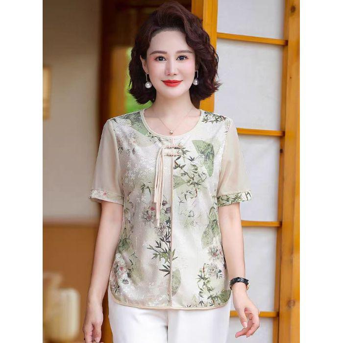 2025 Summer Short Sleeve T-Shirt for Mom: Fashionable Chinese Style Blouse for 50+ Women