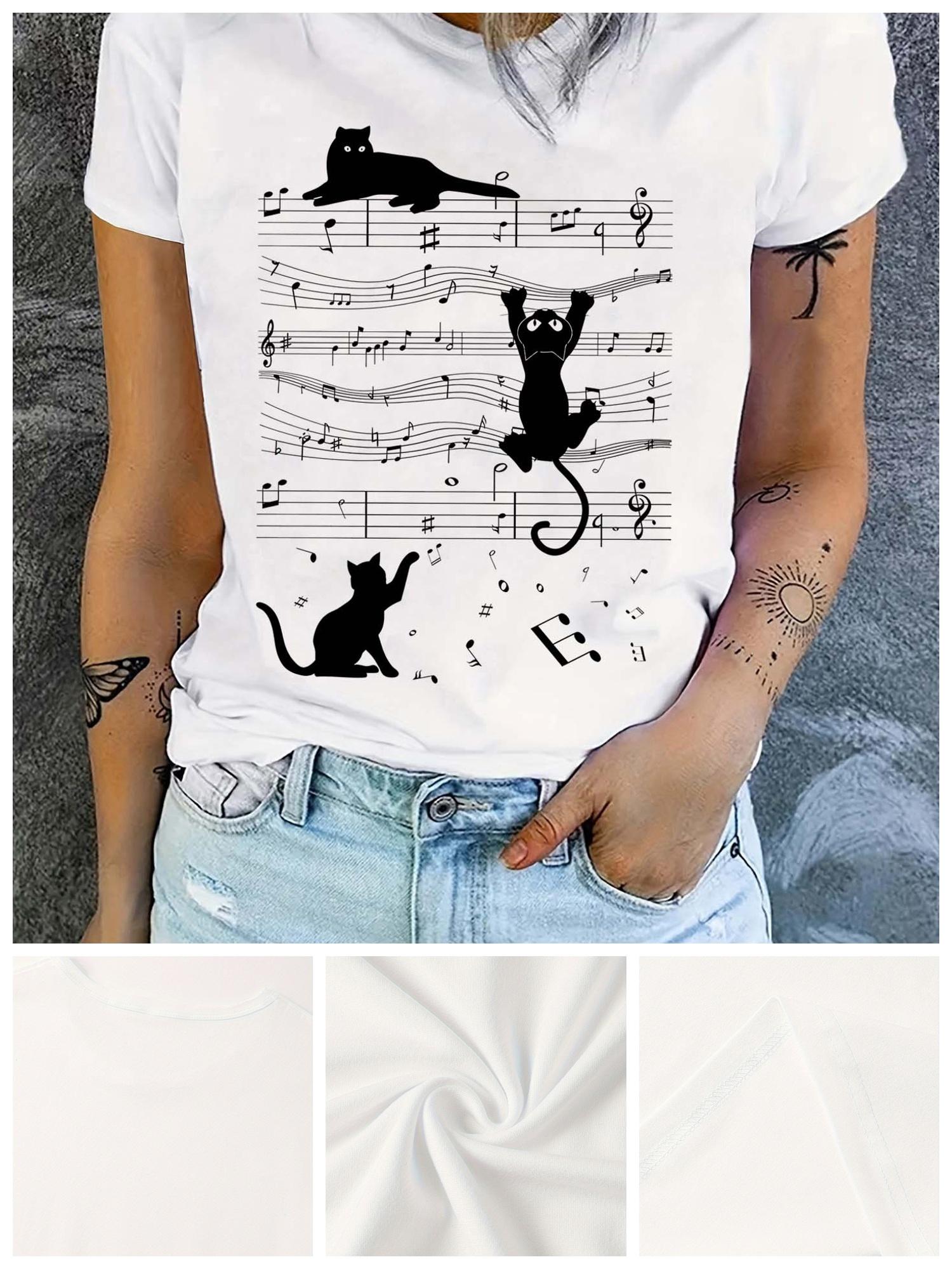 Black Cat Music Notes Graphic T-shirt XL