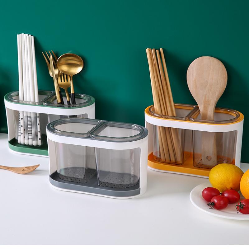 Utensil Holder Cutlery Drainer Kitchen Tableware Storage Bucket Plastic Chopstick Spoon Storage Rack Detachable Kitchen Tools