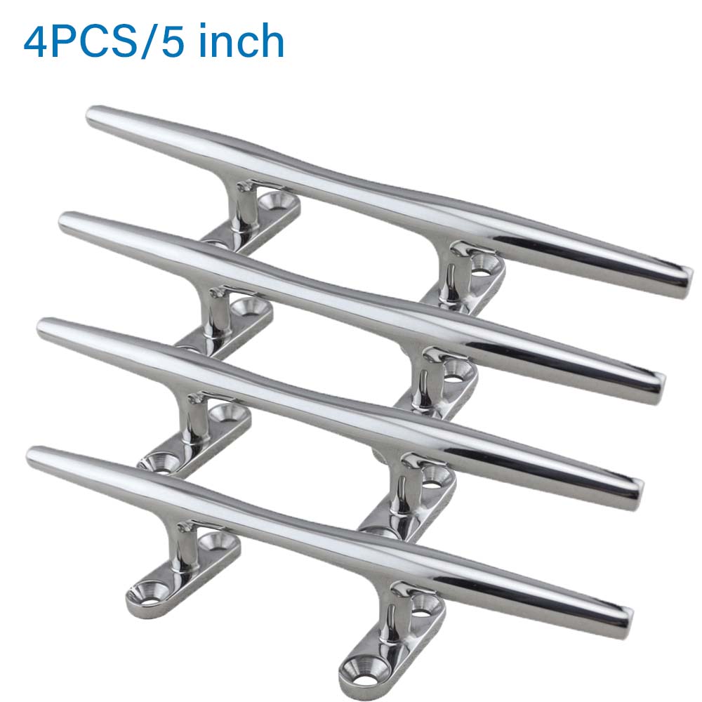 4 Pcs 5inch Stainless Steel Boats Cleats Flat Deck Hollow Base Polished Hardware Marine Mooring Yacht Accessories Kayak 4Pcs 5 inch