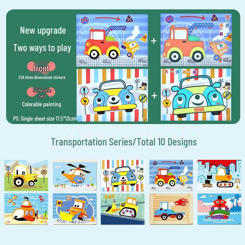 3D Dinosaur Sticker Painting Edu-Toy for Kids - DIY, Self-Adhesive, Cartoon-Themed