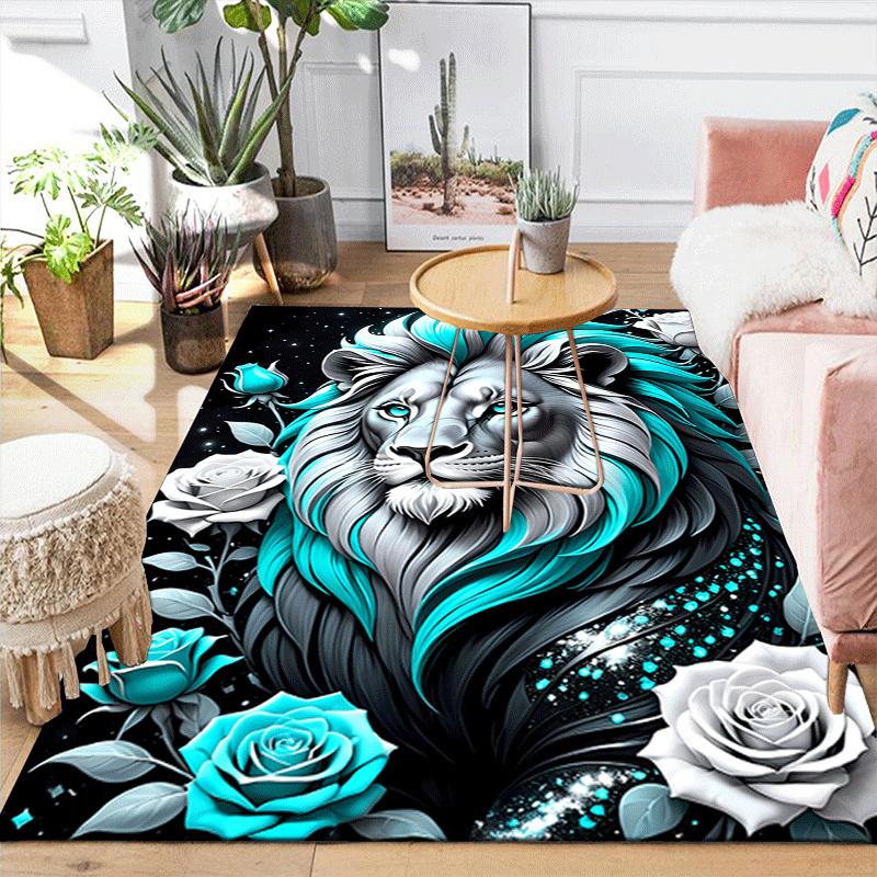 1pc Rose Lion Print, Design Indoor Area Rug - Soft, Anti-Slip, and Durable Gaming Room Decor for Bedroom, Living Room