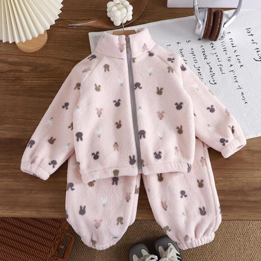 Autumn/Winter Plush Thickened Korean Style Kids Homewear Set - Warm Boys & Girls Clothing