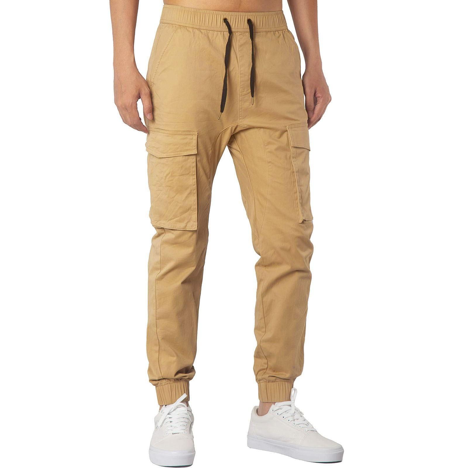 Men s Casual Pants Color Workwear Casual Multi-pocket Drawstring Cargo Pants XL хаки