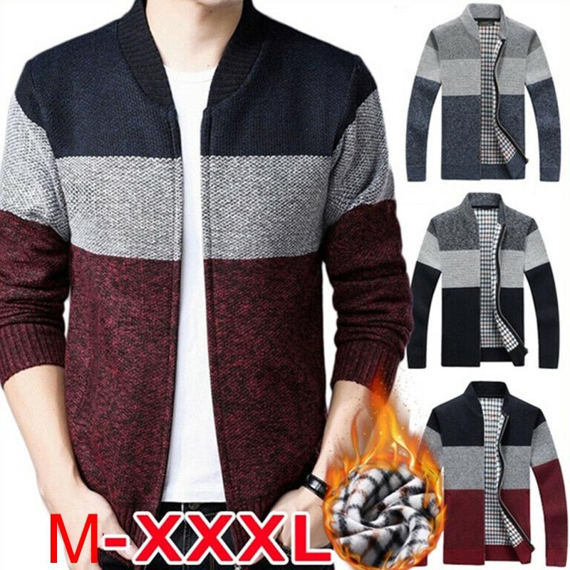 Mens Up Zip Cardigan Sweater Shawl Knitted Jumper Coat Jacket Warm Knitwear Tops