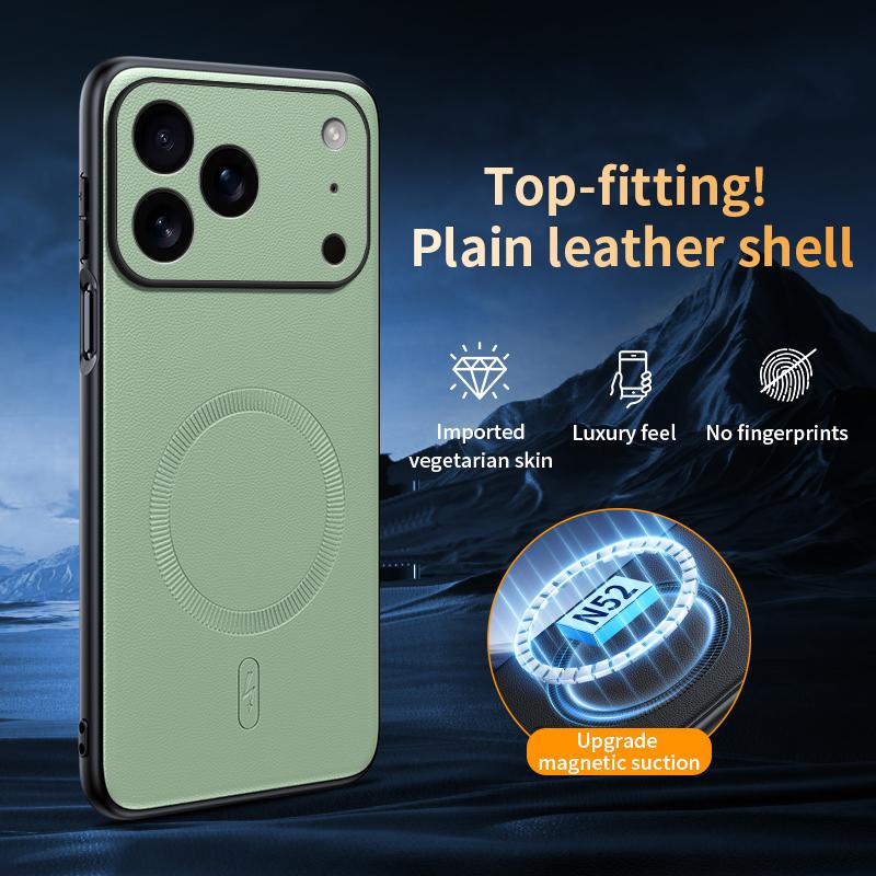 Luxury Leather For Magsafe Magnetic Soft Case For iPhone 17 16 15 14 13 Pro Max Plus Full Lens Camera Protection Silicone Cover