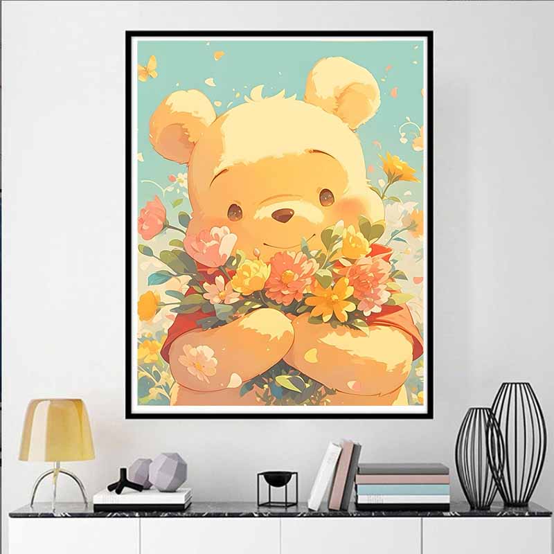 Disney Diamond Painting 5D Winnie The Pooh Holding Flowers Cartoon Movie Cross Stitch Embroidery Handmade Gift Home Decor