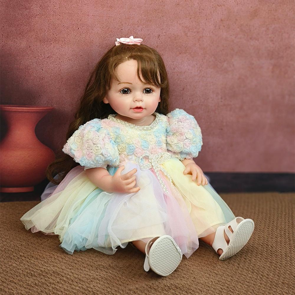 

Мягкая силиконовая кукла-реборн всего тела, игрушка-кукла для малышей, реалистичная мягкая на ощупь ручная кукла с волосами, подарки для детей, игрушки 55cm