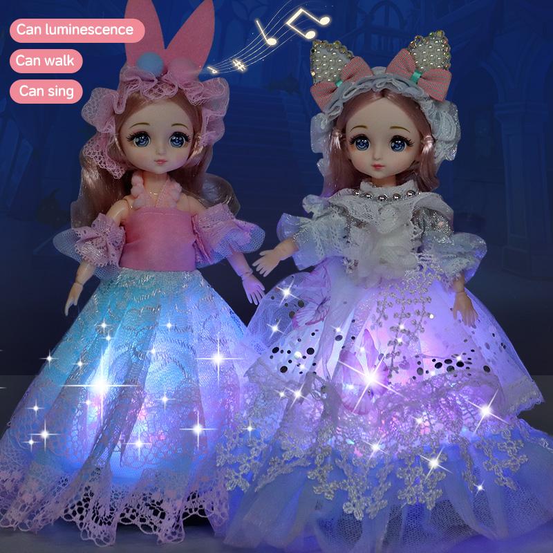 9 Inch Motorized Fashion Princess Doll With Led Lights And Music, Princess Toy Sets For Girls And Kids, Exquisite Birthday Gifts