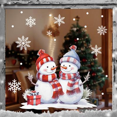 Cartoon Snowman Christmas Window Sticker Decoration 2025 New Year Snowflake Santa Claus Home Room Wall Glass Static Sticker Gift