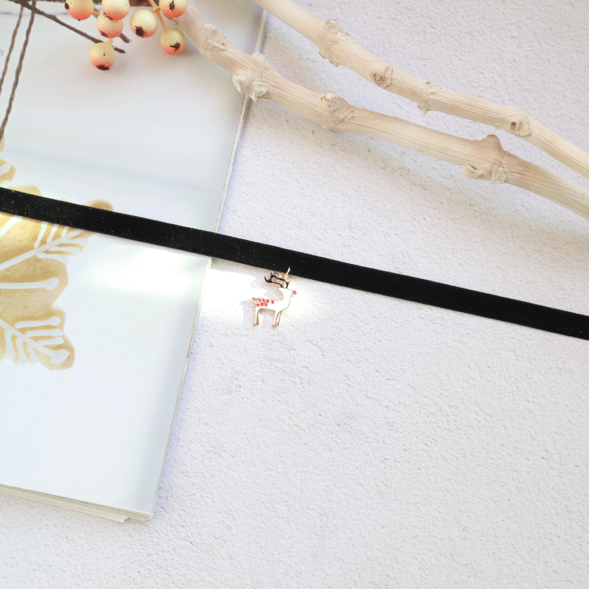 Элегантный рождественский бархатный чокер с мультяшным кулоном-ожерельем