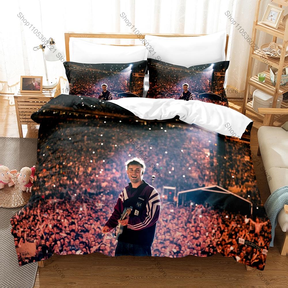 S-Sam Fender Duvet Cover + 2 Pillowcases Simple Vintage Rock Text Pattern Print 3 Pieces Bedding Linen Young Indie Music Fan