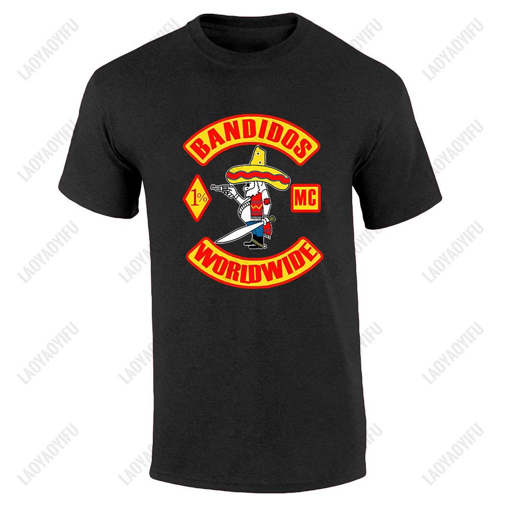 2024 Banddidos Motorcycle Club O Collar Men's T-shirt High Quality Cotton Black Tee Summer Short Sleeved Fashion Street Top