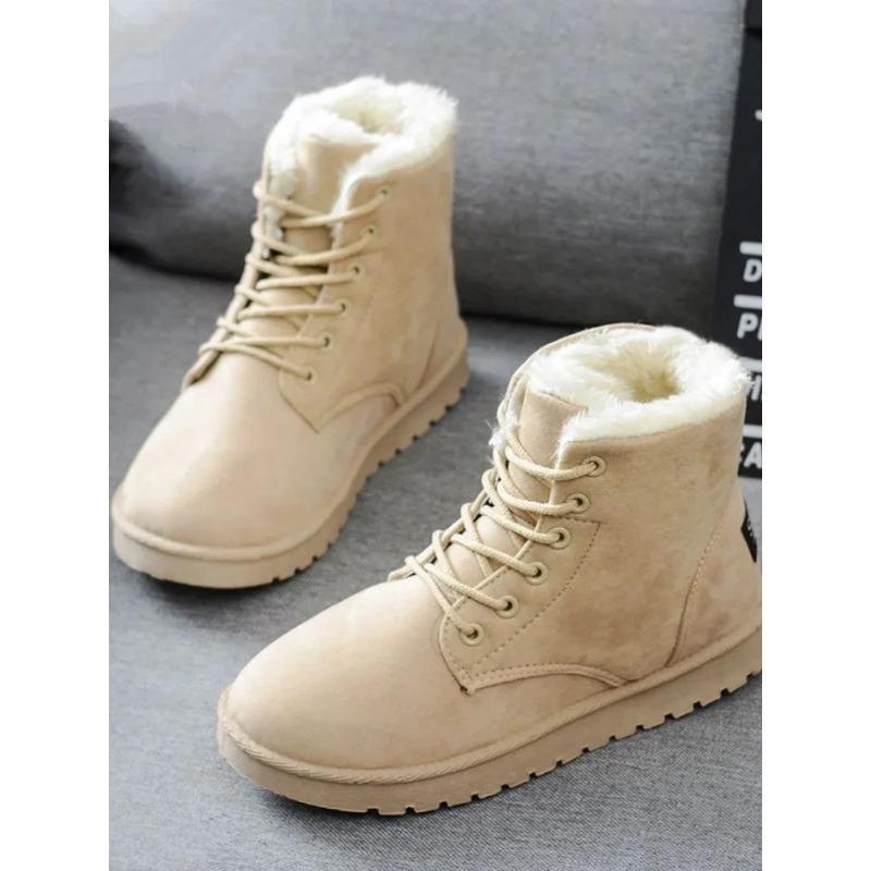 2025 Women Winter Snow Boots Warm Flat Plus Size Platform Lace Up Ladies Women's Shoes New Flock Fur Suede Ankle Boots 35-43