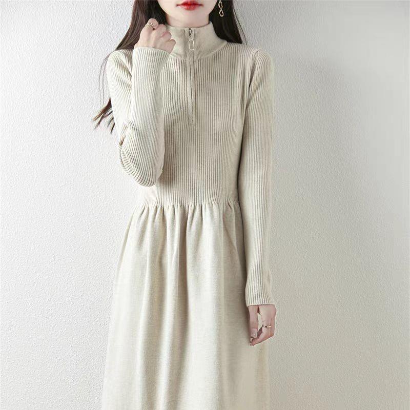 

Half-Zip Knit Dress: Women s Elegant Over-the-Knee, Versatile Base Layer for Autumn/Winter, in Grey or Classic Black. 2XL (62.5-70kg)